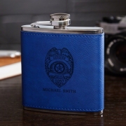 Police Badge Cobalt Blue Personalized Hip Flask