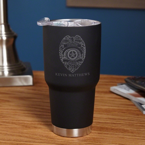 Police Badge Custom Insulated Travel Mug - Black