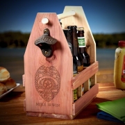 Police Badge Engraved Wooden Beer Caddy