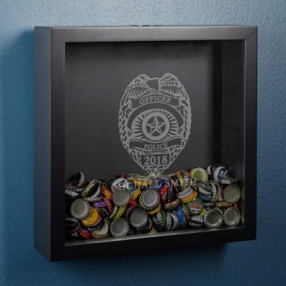 Police Badge Personalized Beer Cap Shadow Box