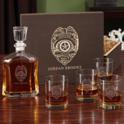 Police Badge Personalized Whiskey Glass Set with Wood Box